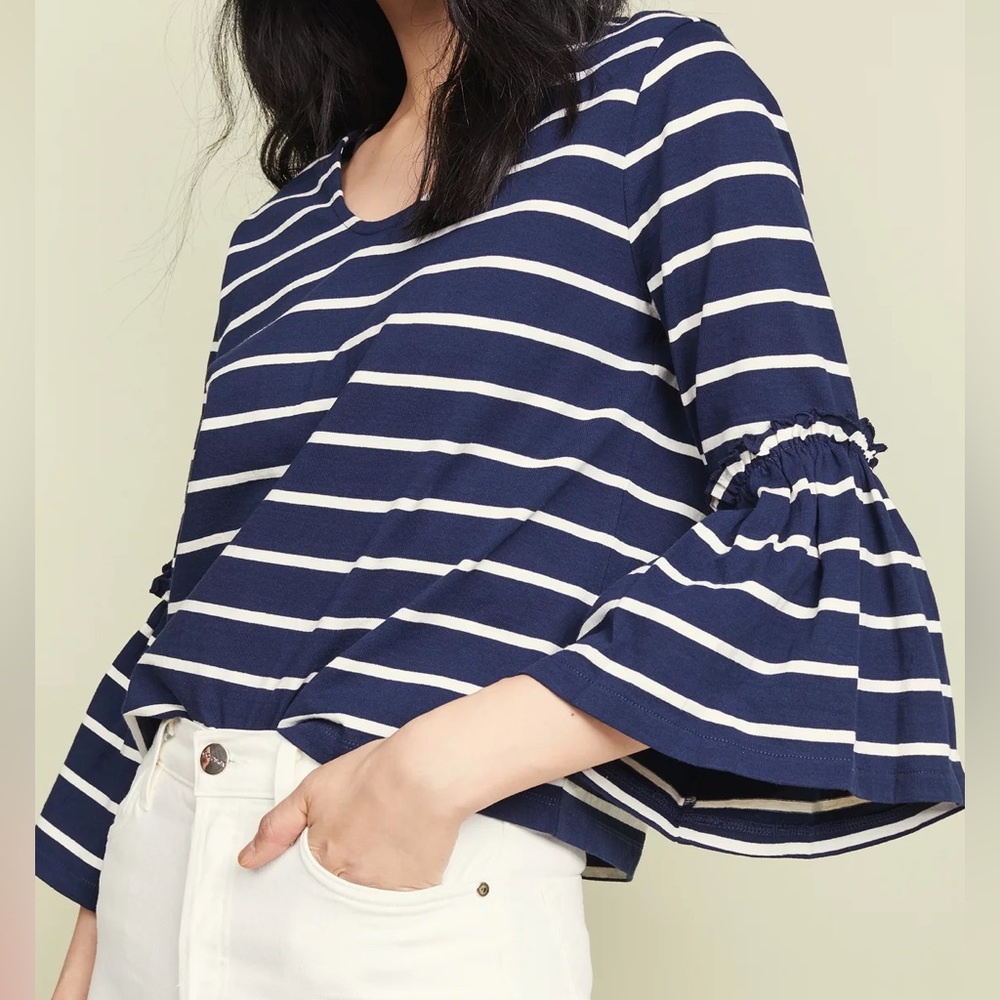 Madewell ruffle sleeve top in Irwin Stripe